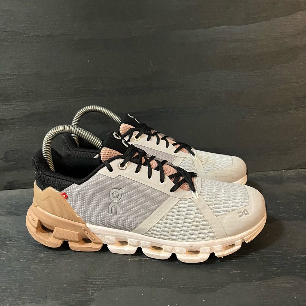 On Running Athletic Shoes in Gray and Tan